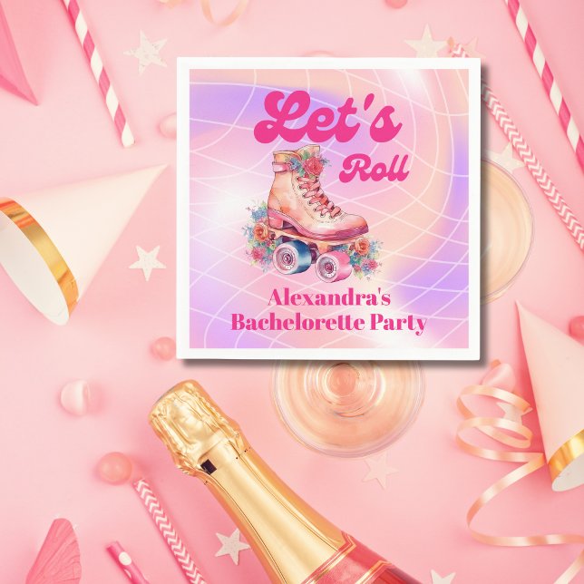 Serviette En Papier Disco Pink Retro Roller Patinage Partie Bacheloret (Créateur téléchargé)