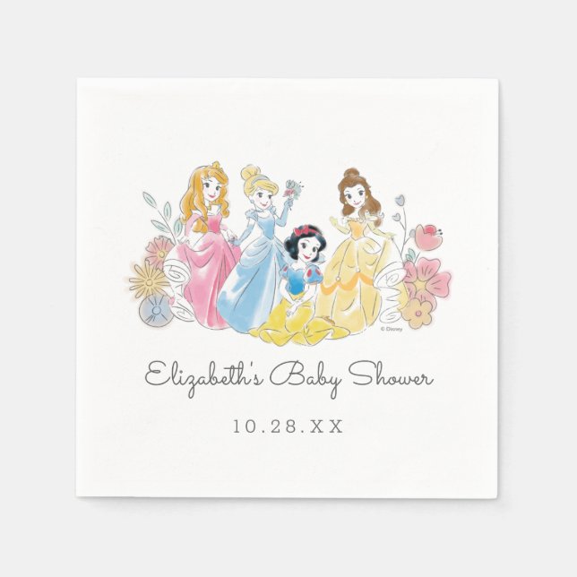 Serviette En Papier Disney Princess Floral | Baby shower fille (Devant)