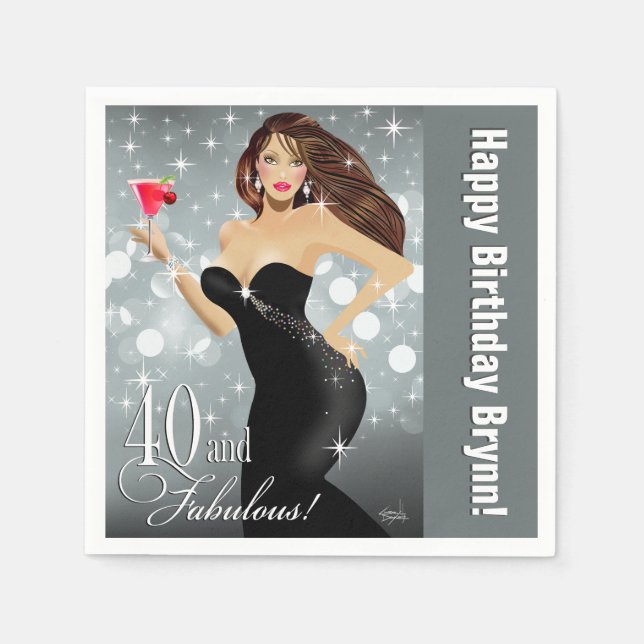 Serviette En Papier Diva Glam Bombshell 40e anniversaire | ARGENT (Devant)