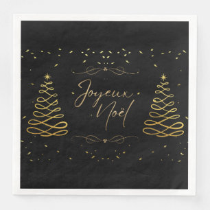Serviette En Papier Divertissement de Noël Élégant Noir et Or