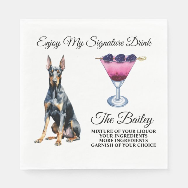 Serviette En Papier Doberman Pincher Mariage Signature Boisson (Devant)