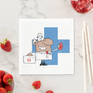 Serviette En Papier Docteur en dessin animé avec téléphone et sac Médi