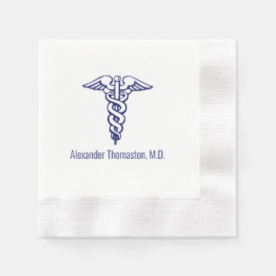 Serviette En Papier Docteur Médicale Caduceus Nom professionnel bleu