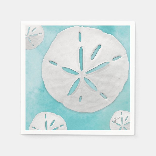 Serviette En Papier Dollar de Sable de Plage Tropicale Aquarelle Turqu (Devant)