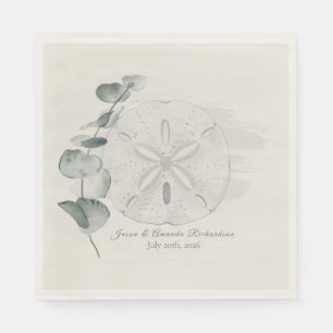 Serviette En Papier Dollars de Sable Côtiers & Aquarelle d'Eucalyptus
