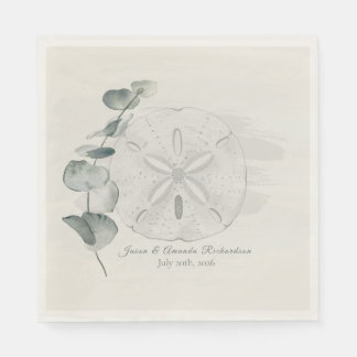 Serviette En Papier Dollars de Sable Côtiers & Aquarelle d'Eucalyptus