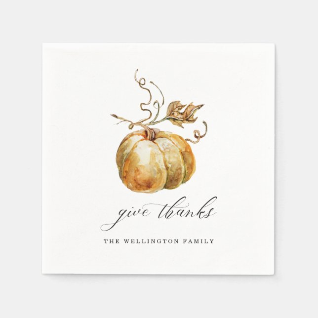 Serviette En Papier Donner Merci Citrouille Aquarelle Thanksgiving (Devant)