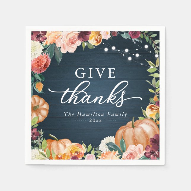 Serviette En Papier Donnez Merci Russe Automne Floral Thanksgiving Dîn (Devant)