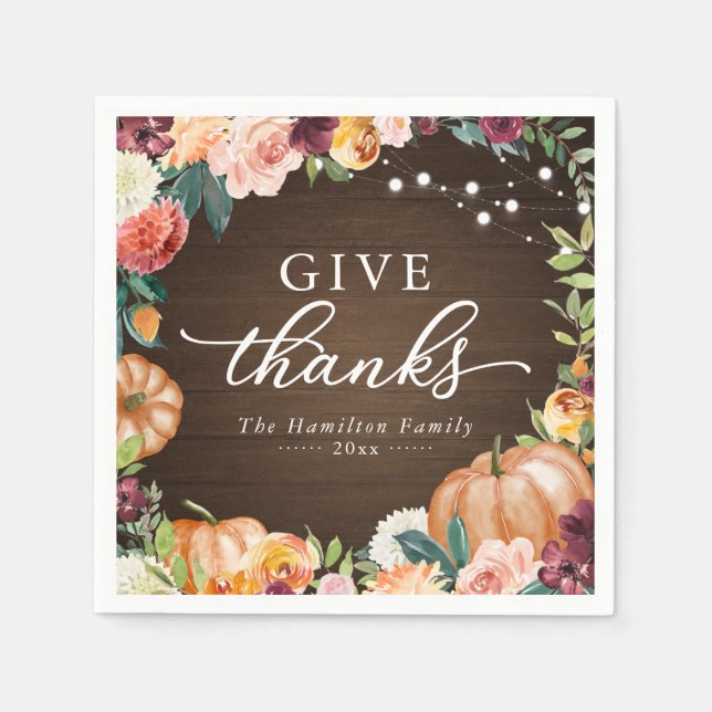 Serviette En Papier Donnez Merci Russe Automne Floral Thanksgiving Dîn (Devant)