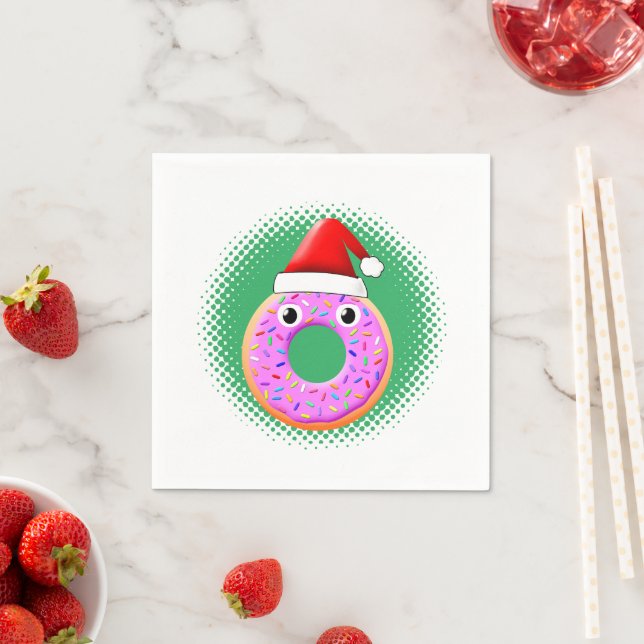 Serviette En Papier Donut Avec Yeux Et Saupoudrer Santas Dessin Casque (En situation)