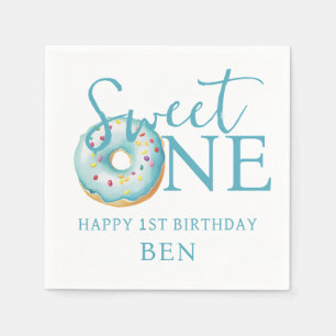 Serviette En Papier Donut Sweet One Blue 1er Anniversaire