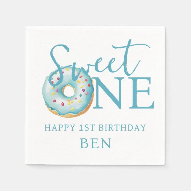 Serviette En Papier Donut Sweet One Blue 1er Anniversaire (Devant)
