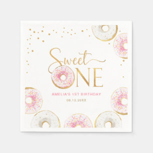 Serviette En Papier Donuts d'or rose doux un 1er anniversaire
