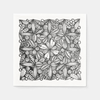 Serviette En Papier Doodle dessiné à la main en noir et blanc