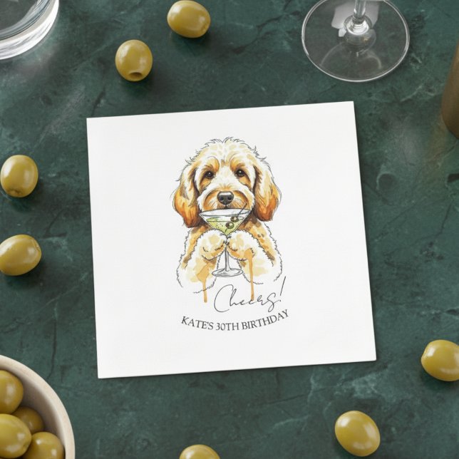 Serviette En Papier Doodle doré Dirty Martini Cocktail (Celebrate with this custom hand drawn golden doodle martini cocktail napkin!)
