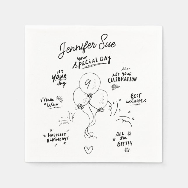 Serviette En Papier Doodle Retro Personnalisé Moderne Balloon Joyeux A (Devant)