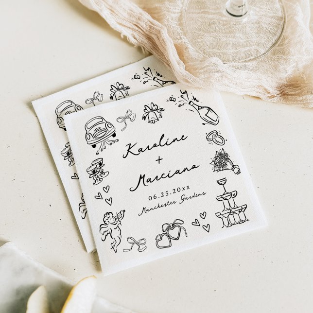 Serviette En Papier Doodles Mariages dessinés à la main (Créateur téléchargé)