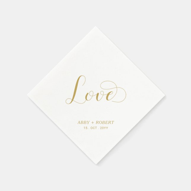 Serviette En Papier Doré | Élégant Mariage d'amour élégant (Coin)