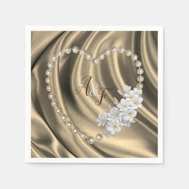 Serviette En Papier Doré, Vert, Bleu, Ivoire Soie & Perles (Devant)