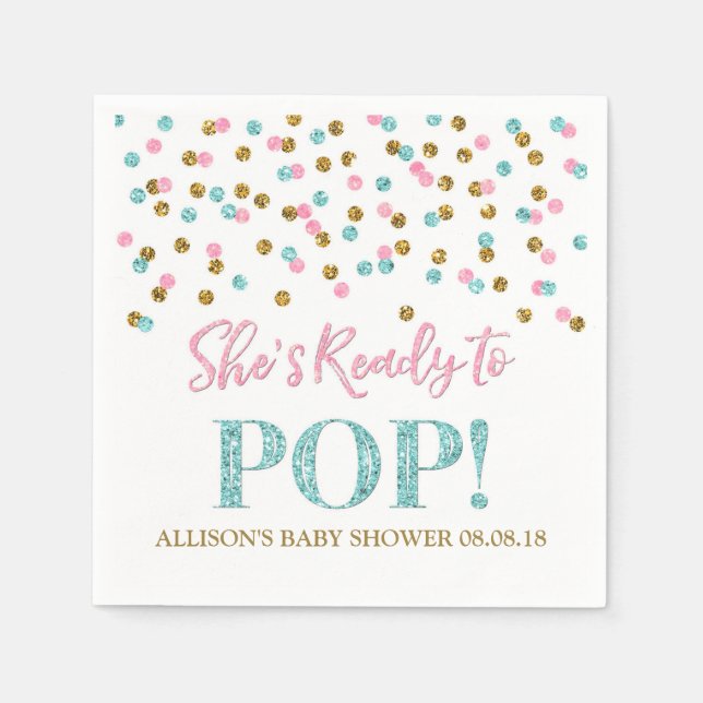 Serviette En Papier Dots d'or bleu rose Elle est prête à faire du pop (Devant)