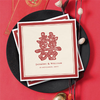 Serviette En Papier Double bonheur chinois mariage floral papier décou