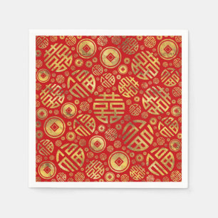 Serviette En Papier Double bonheur et motif chinois de pièces de