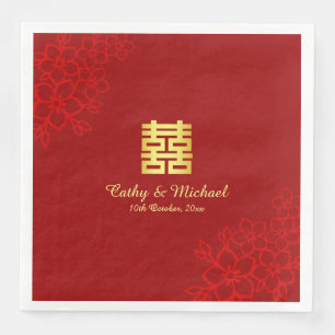 Serviette En Papier Double bonheur fond floral mariage chinois