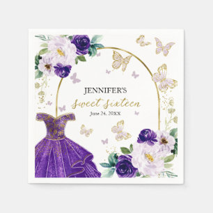 Serviette En Papier Douce 16 Robe Florale Violet Papillon Napkins