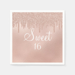 Serviette En Papier Douce 16 Rose Gold Déversement Féminin Glam