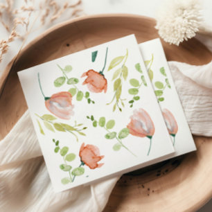 Serviette En Papier Douce Aquarelle Fleurie Corail Vert pour Enterreme
