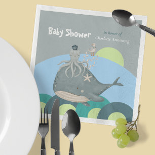 Serviette En Papier Douce Baby Shower Nautique à l'aquarelle Baleine E