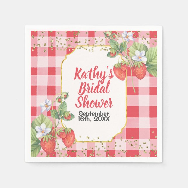 Serviette En Papier Douce Baie Aquarelle Fraise Mariage (Devant)