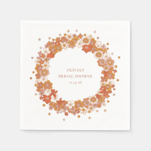 Serviette En Papier Douce Bohème Orange Fleurs Mariage sur Mesure