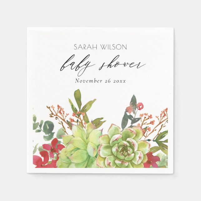 Serviette En Papier Douce Cactus de Désert Fleur Rouge Baby Shower (Devant)