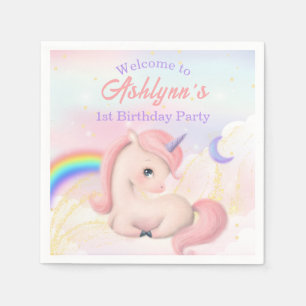 Serviette En Papier Douce Élégante Mignonne Licorne Rose Fête à l'aqua