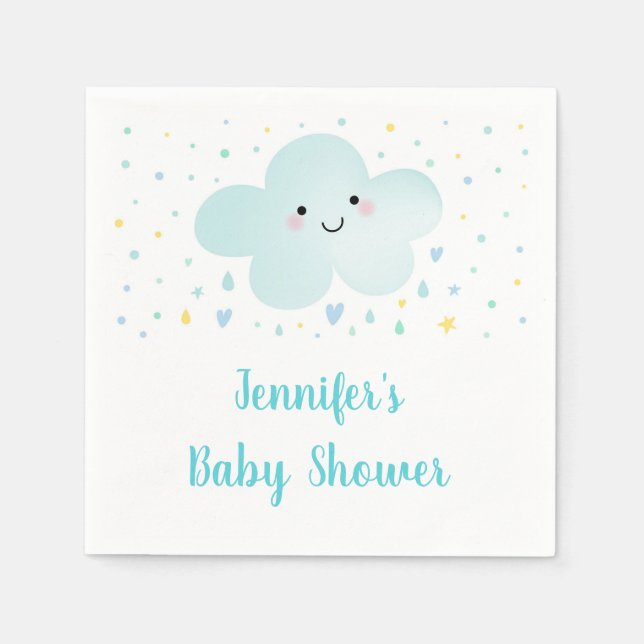 Serviette En Papier Douce Fête Bébé Nuage Bleu (Devant)