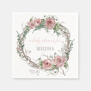 Serviette En Papier Douce Fête de Bébé Fille Fleur Rose Bohème