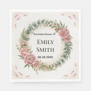 Serviette En Papier Douce Fête de Mariage avec Fleurs Roses et Verdure