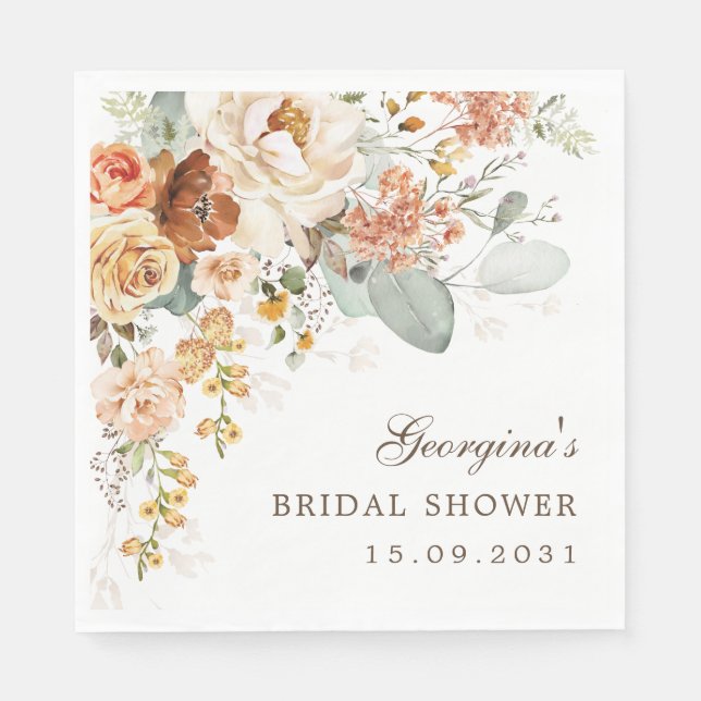 Serviette En Papier Douce Fête de Mariage Bohème en Terre Cuite Floral (Devant)