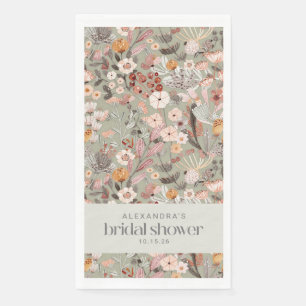 Serviette En Papier Douce Fête de Mariage Bohème Florale Verte Rustiqu