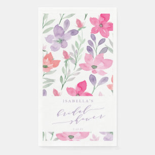 Serviette En Papier Douce Fête de Mariage Florale Aquarelle Rose Viole