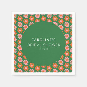 Serviette En Papier Douce Fête de Mariage Rose Vert Rétro Fleurs Perso