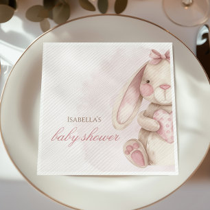 Serviette En Papier Douce Fête de Naissance Aquarelle Rose Lapin
