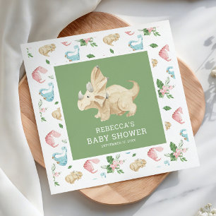 Serviette En Papier Douce Fête de Naissance de Dinosaure Fille Florale