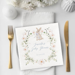 Serviette En Papier Douce Fête de Naissance de Lapin de Prairie & Fleu