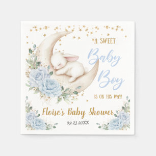 Serviette En Papier Douce Fête de Naissance Lapin Floral Bleu pour Béb