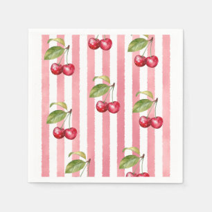 Serviette En Papier Douce Fête Prénatale Bébé Fille Cerise sur le Haut