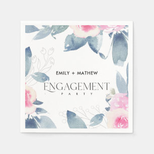 SERVIETTE EN PAPIER DOUCE FLEUR BLEU BLUSH AQUARELLE ENGAGEMENT BOUQUE
