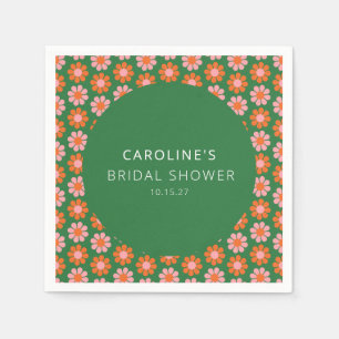 Serviette En Papier Douce Fleurs Roses Vertes Rétro Mariage Cérémonie