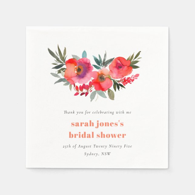 Serviette En Papier Douce Mariage Bohème Rose Orange Floral (Devant)